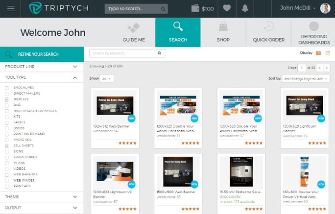 Triptych customized shop page